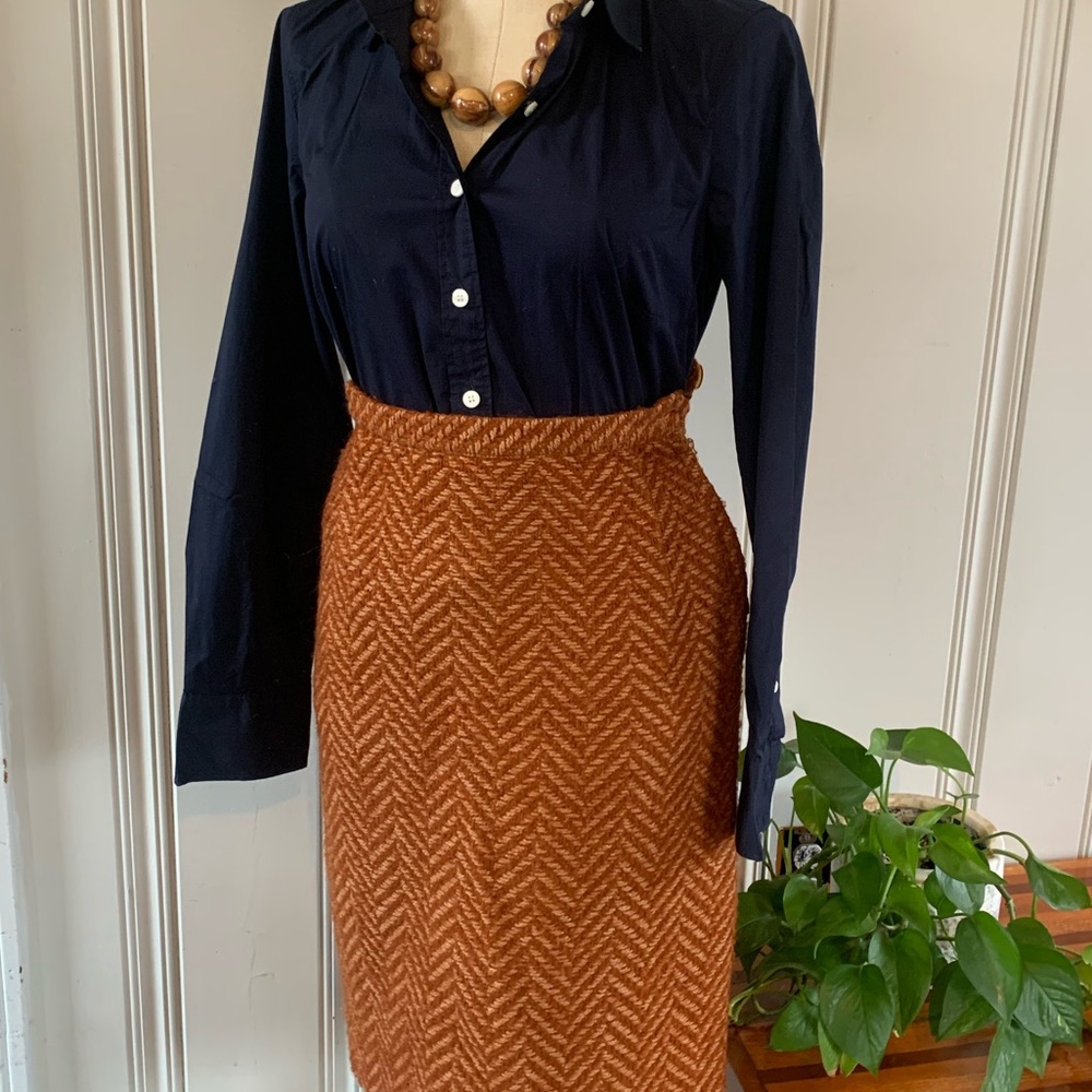 Vintage Orange Zig Zag Tweed Pencil Skirt